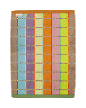 Bunte Odds & Ends Badematte #69 Criss Cross, rechteckig, mit fröhlichem Karomuster und Aufhängeschlaufe, ideal für lebhafte Badezimmer. Hergestellt aus 100% Baumwolle.