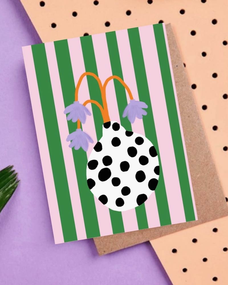 Vase Dots Green Stripes Postkarte