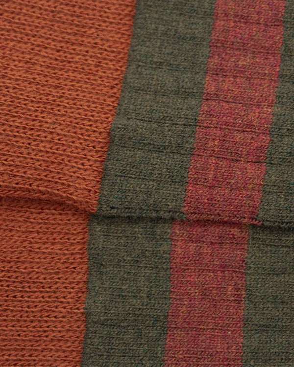 Bio-Lammwollsocken lang - Rotbraun-Olive Gestreift