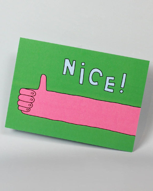 Nice Postkarte Wobbly Studio Rosa Hand Arm Thumb Up Nice