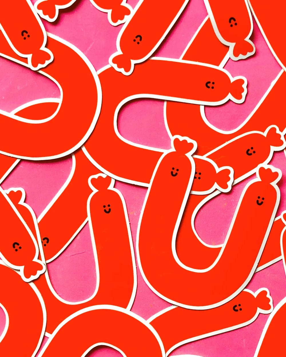 Aufkleber Sticker Happy Saucisse Wobbly Studio Rot mit Gesicht