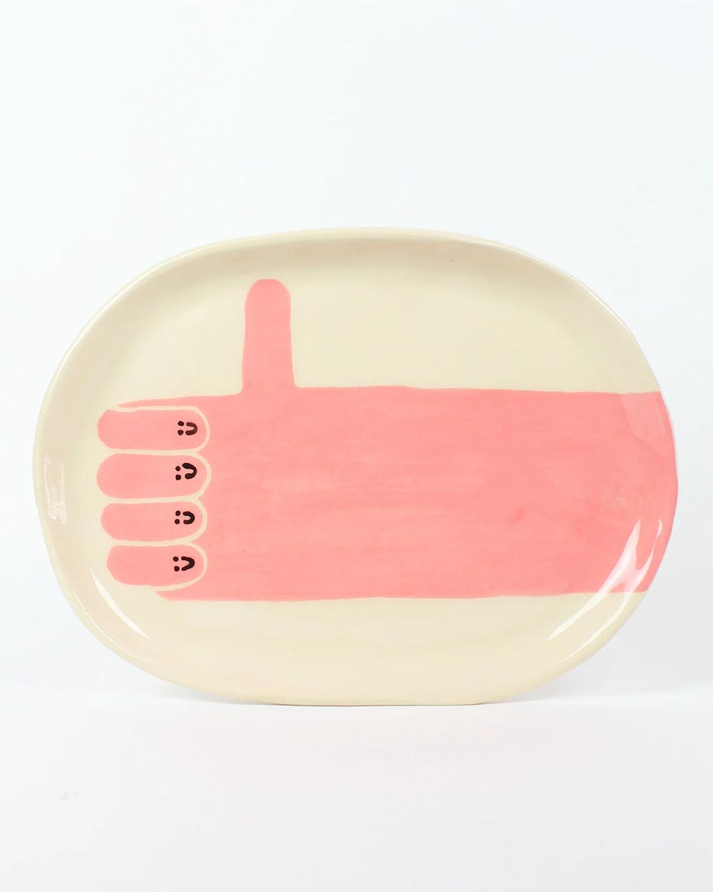 Ovaler Teller Thump Up Wobbly Studio Rosa Arm Hand