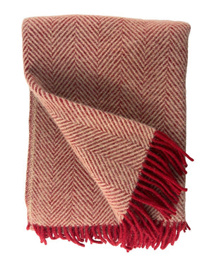 Wolldecke Fischgrät Rot-Weizen