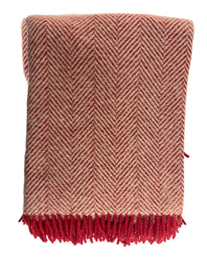 Wolldecke Fischgrät Rot-Weizen