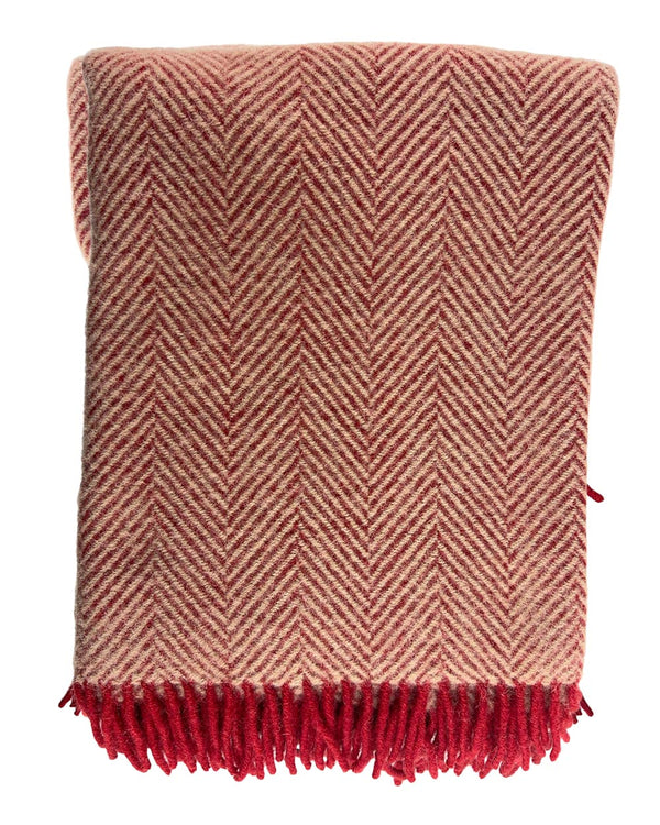 Wolldecke Fischgrät Rot-Weizen