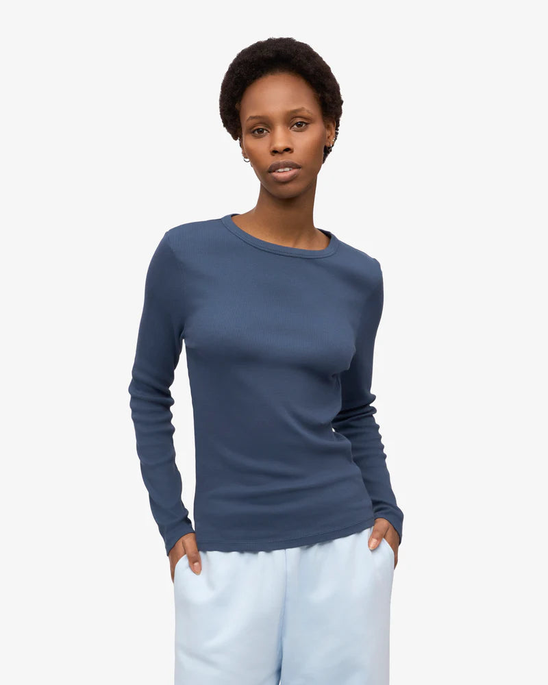 Women Organic Rib Longsleeve Petrol Blue
