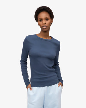 Women Organic Rib Longsleeve Petrol Blue