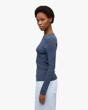 Women Organic Rib Longsleeve Petrol Blue