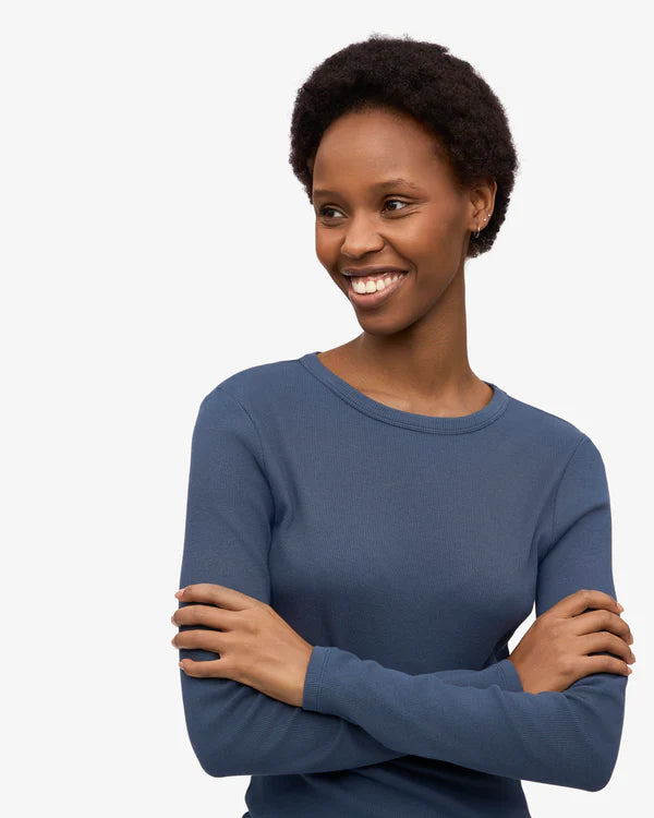 Women Organic Rib Longsleeve Petrol Blue