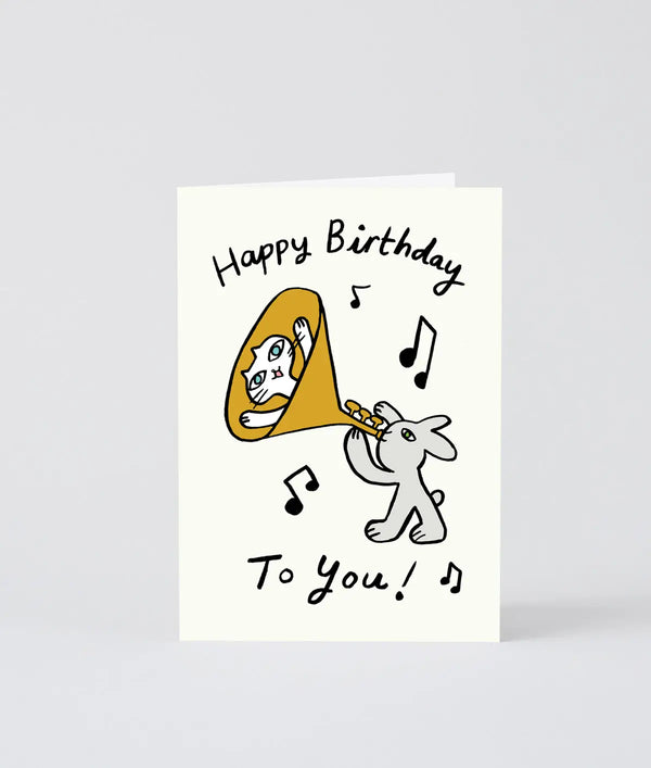 Wrap - Happy Birthday Cat & Saxophone Klappkarte
