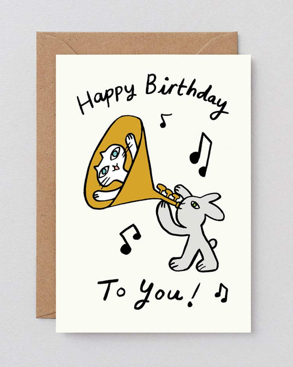 Wrap - Happy Birthday Cat & Saxophone Klappkarte