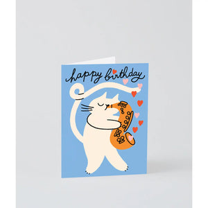 Wrap - Happy Birthday Cat Trumpet Embossed Klappkarte