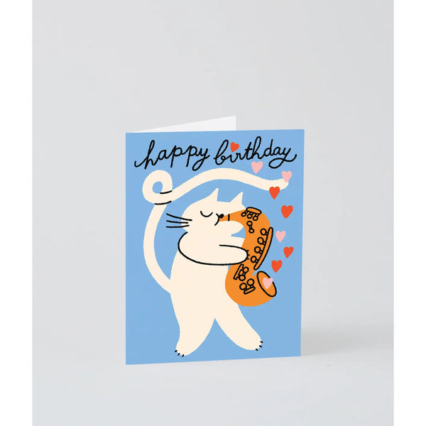Wrap - Happy Birthday Cat Trumpet Embossed Klappkarte