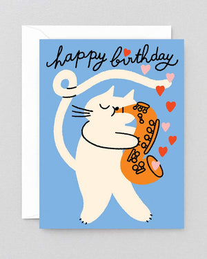 Wrap - Happy Birthday Cat Trumpet Embossed Klappkarte