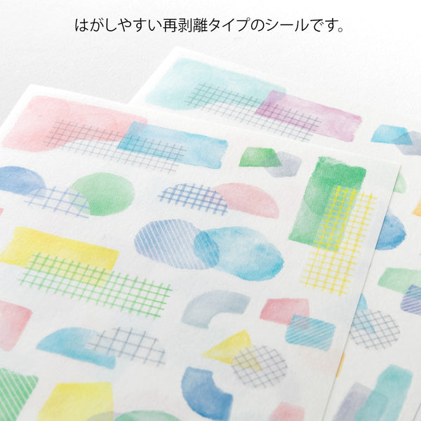Midori Yuru Log Sticker Two Sheets Collage Watercolour Motif