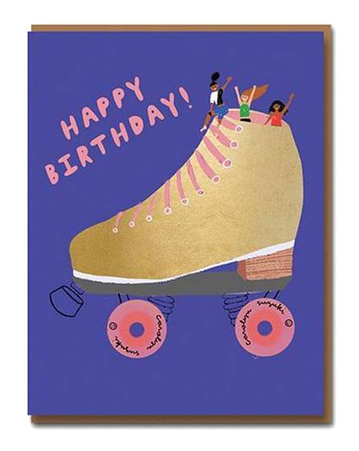 Carolyn Suzuki Happy Birthday Golden Skater Klappkarte