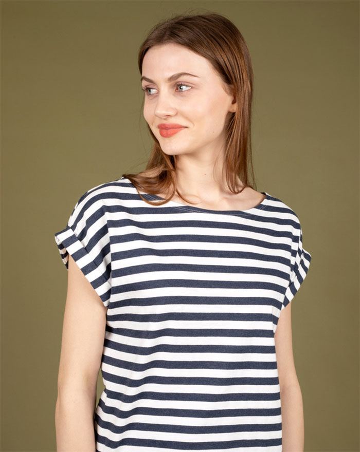 Bell Shirt Stripe Dark Navy Blue-White