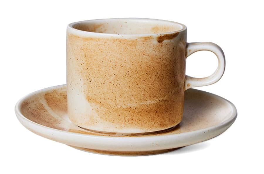 Home Chefs Ceramics: Cup and Saucer Rustic Cream/Brown