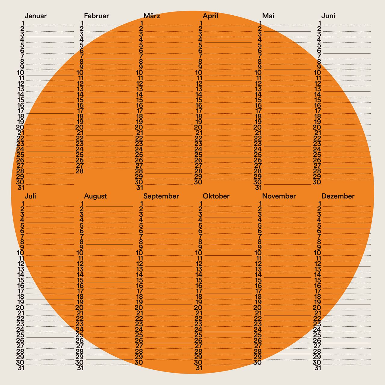 Jahresplaner Kreis Orange (50 x 50 cm)