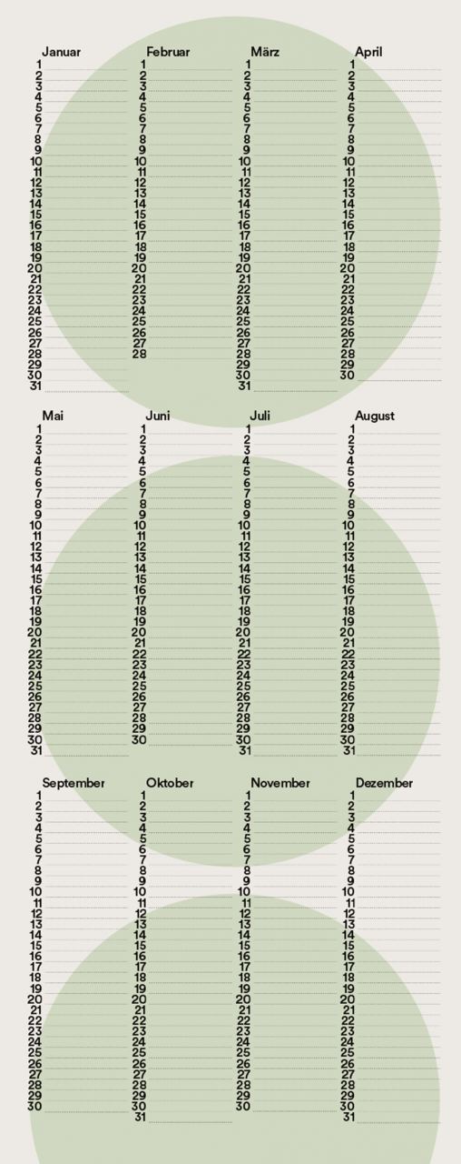 Kalender Kreis Hellgrün (20 x 50 cm)