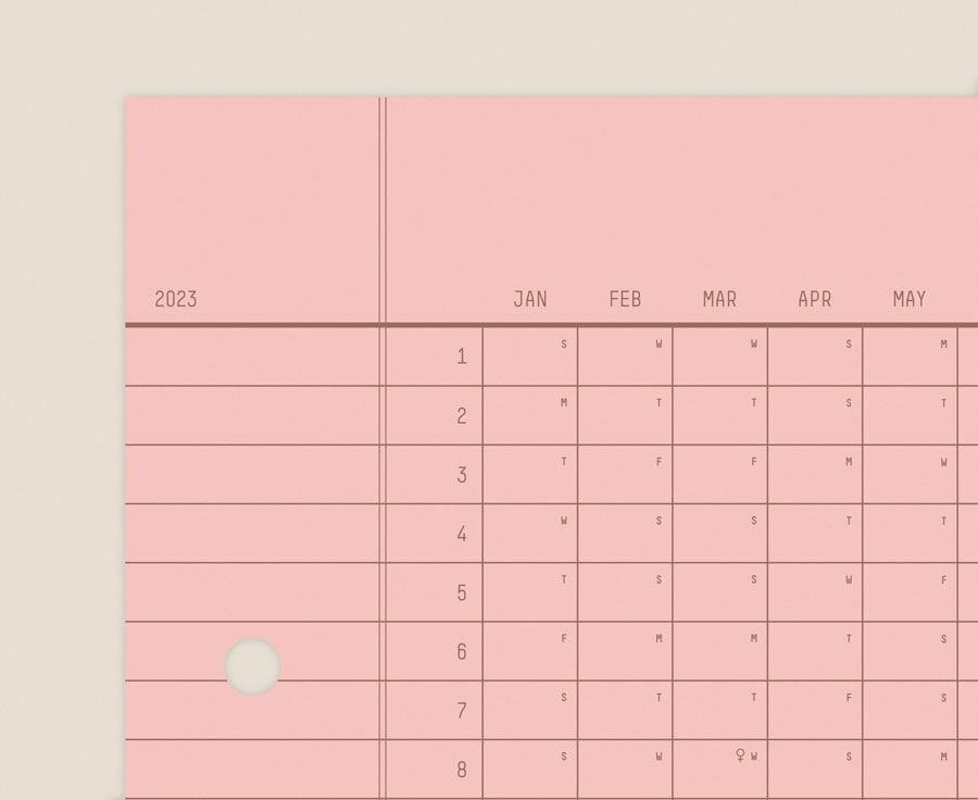 Year Calendar 2023 Dusty Pink (50 x 70cm)
