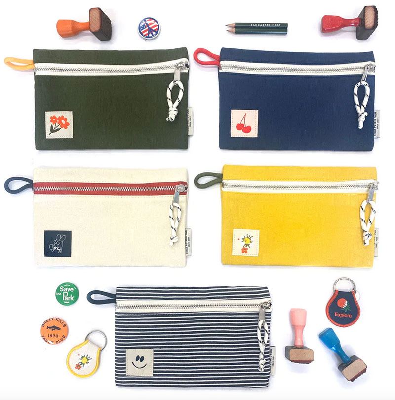 Zip Pouch Hickory Stripes Happy Face
