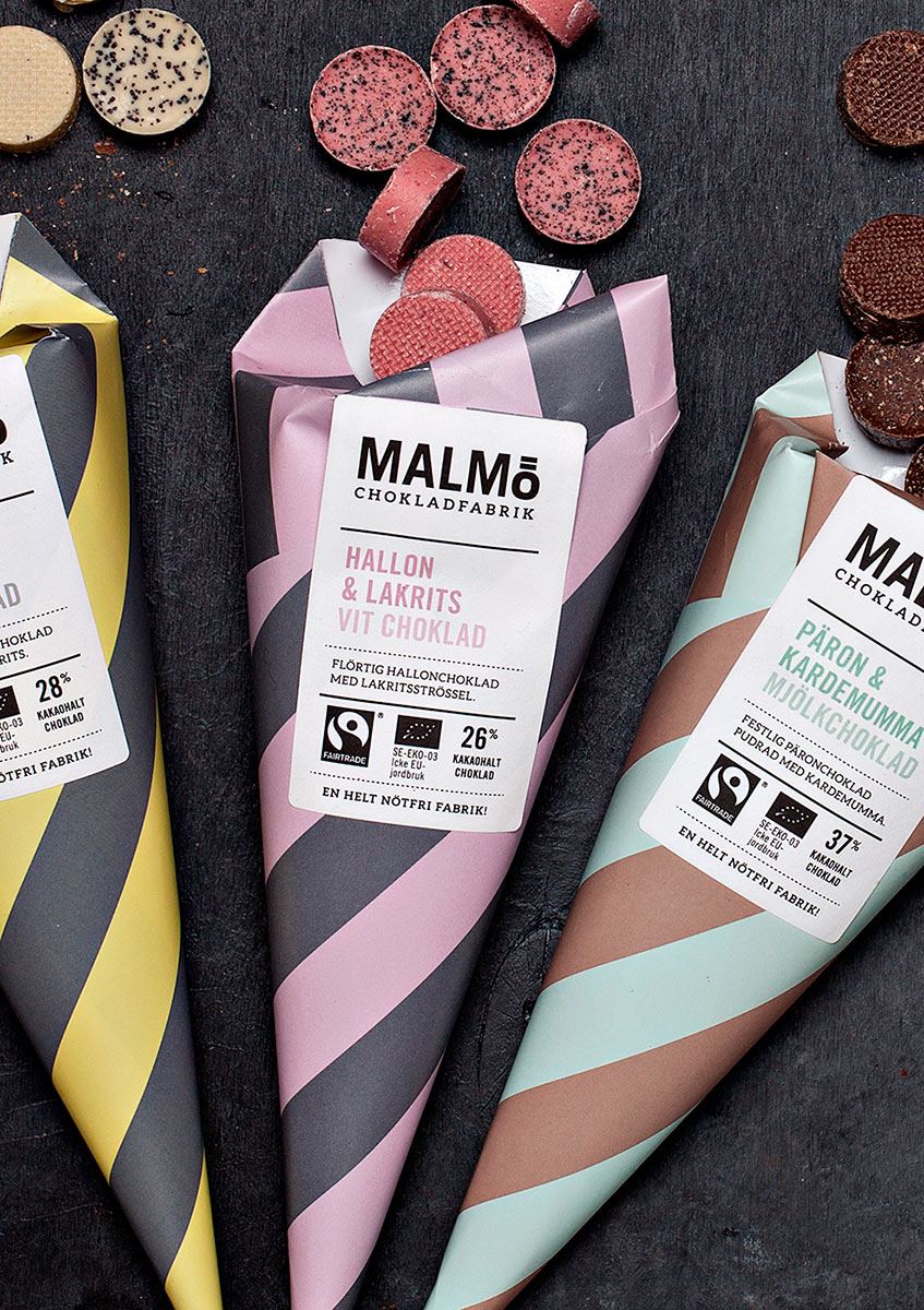 Malmö Organic Cone Weiße Schokolade mit Lakritz und Himbeere