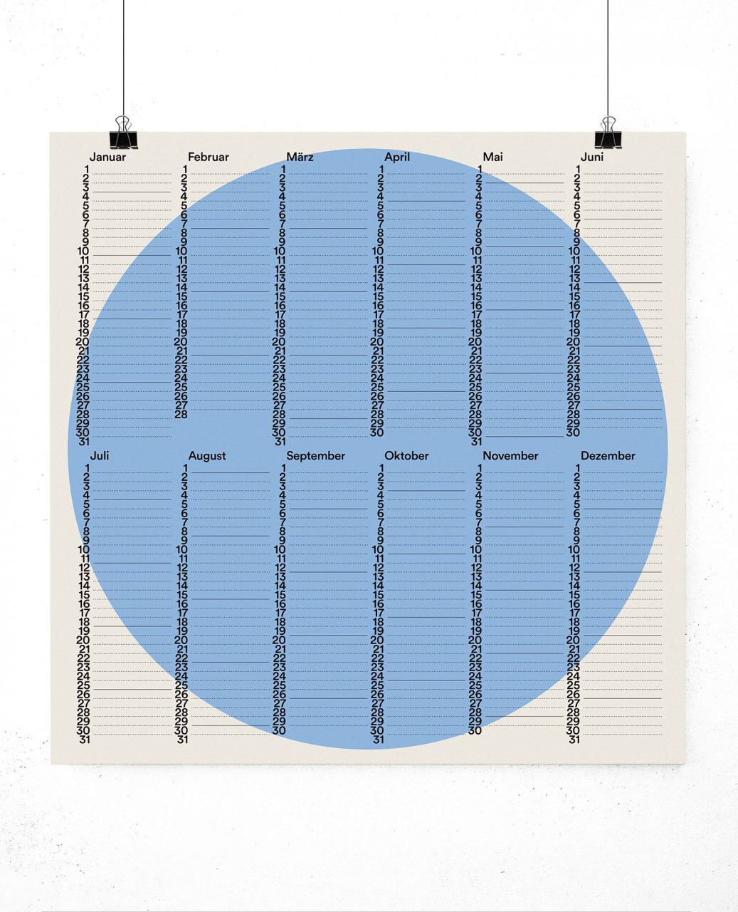Jahresplaner Kreis Blau (50 x 50 cm)