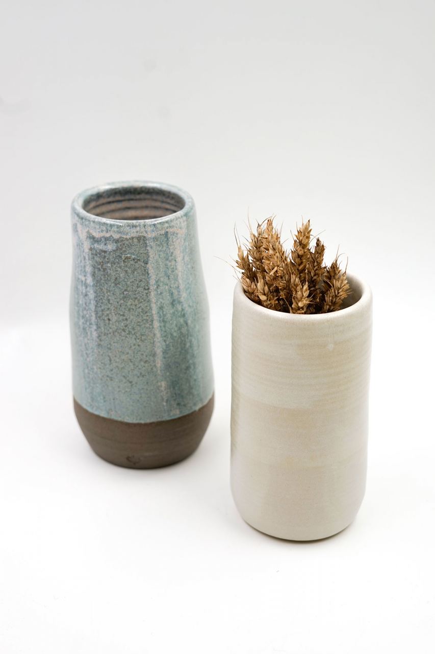 PP Vase, blaugraue-olive Glasur, dunkler Ton