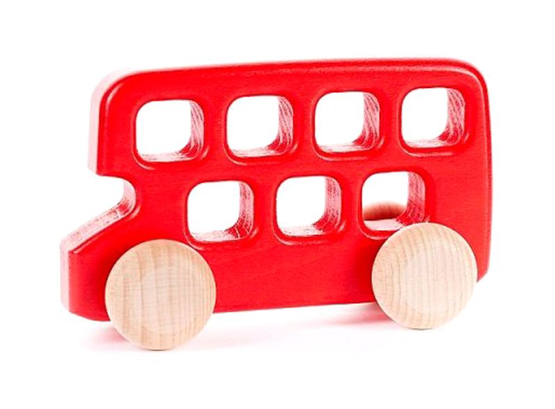 Roter Doppeldeckerbus aus Holz