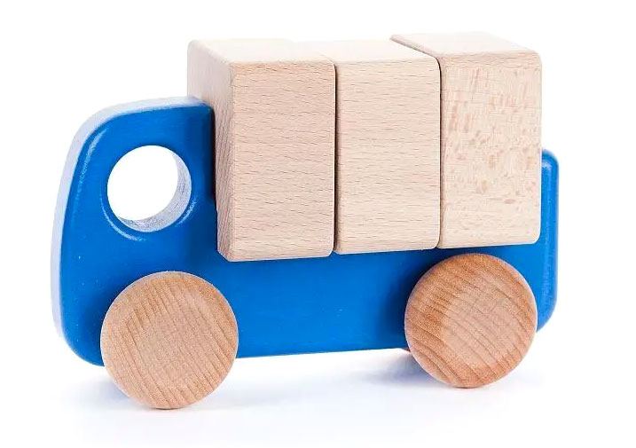 Holzauto mit Blöcken Blau