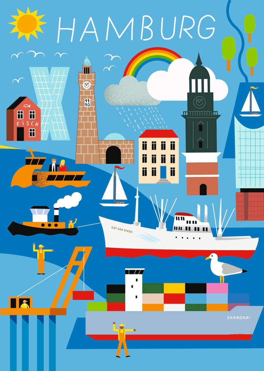 Hamburg Rainbow Hellblau Postkarte