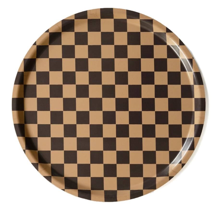 Tablett Checker Round Chocolate & Gold (38cm)