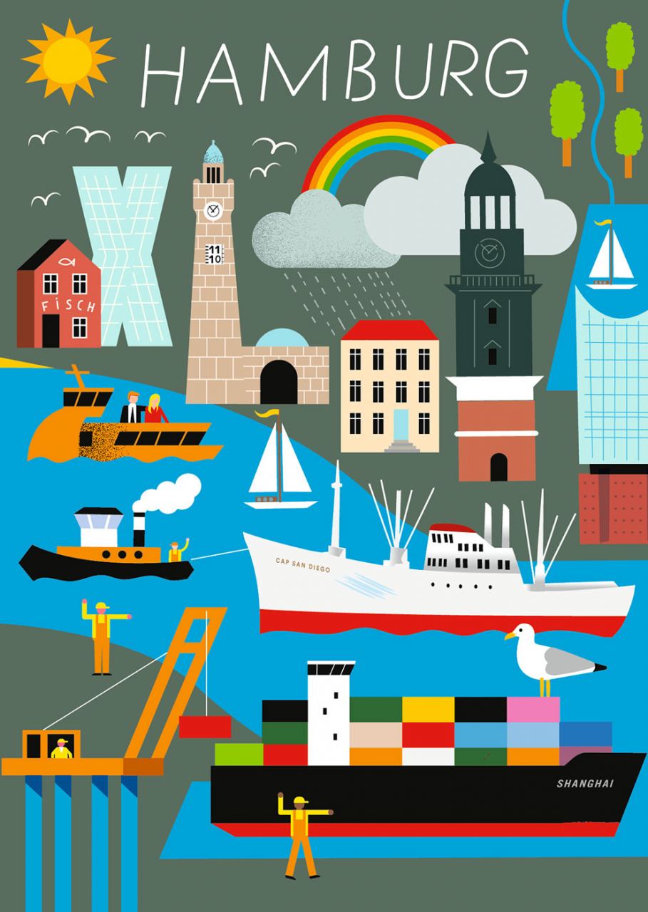 Hamburg Rainbow Olive Postkarte